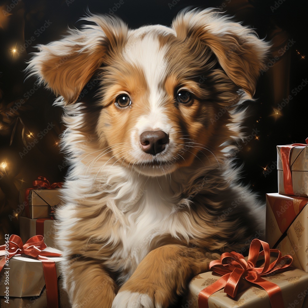 dog with christmas gift