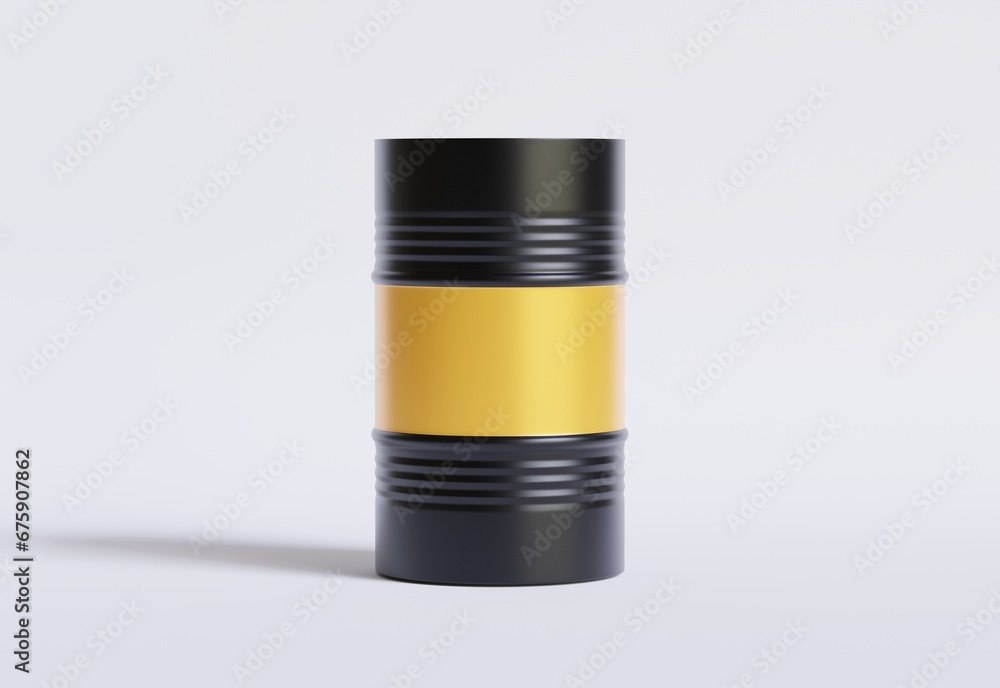Drum Container oil industry. Gold and black barrels with oil drop label on spilled puddle of crude oil. Object of illustration isolated on white background Drum Container oil industry. Gold and black barrels with oil drop label on spilled puddle of crude oil. Object of illustration isolated on white background