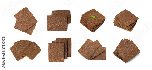 Black Bread Slices Isolated, Brown Organic Cereal Bread Pieces, Sliced Black Loaf Slices, Rye Bread