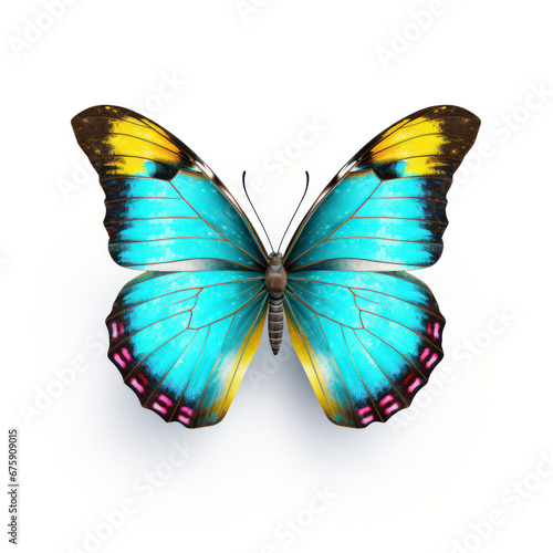 Bright Blue and yellow Butterfly Isolated on Clean White Background