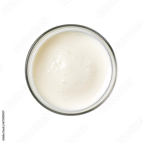 a glass of fresh white milk top view isolated on a transparent background photo