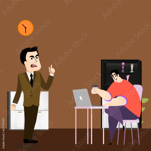 Immerse your designs in dynamics of workplace guidance with illustrative portrayal of boss providing constructive feedback to employee.Whether for workplace improvement visuals, leadership promotions.