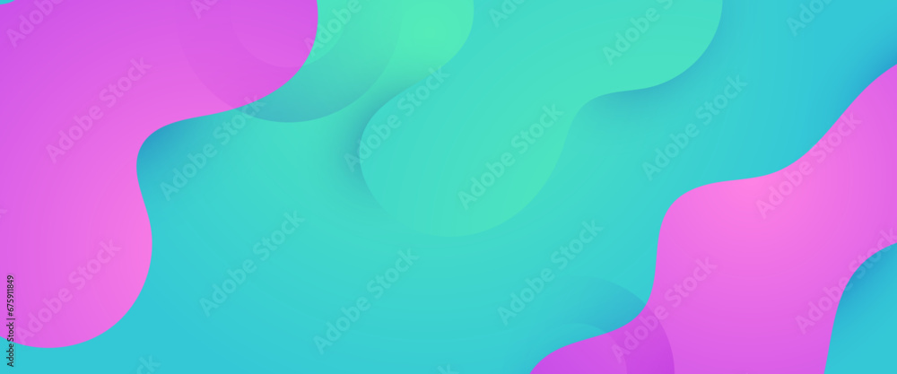 Purple violet and green vector simple minimalist style banner design with waves and liquid