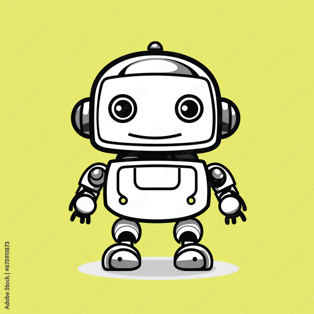 Funny vector robot icon in flat style isolated on neutral background