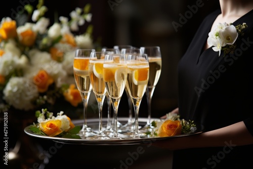A stunning selection of effervescent drinks on a tray poised for the New Year's Eve toast © aicandy