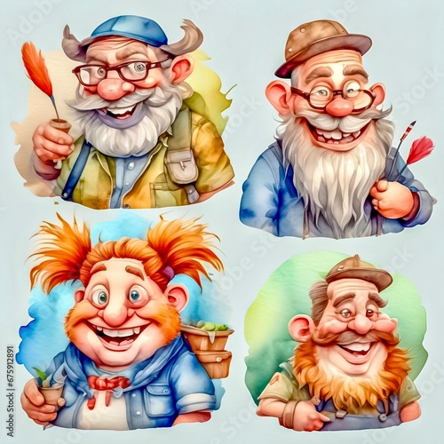 Vier sympathische Charaktere in Wasserfarben  photo