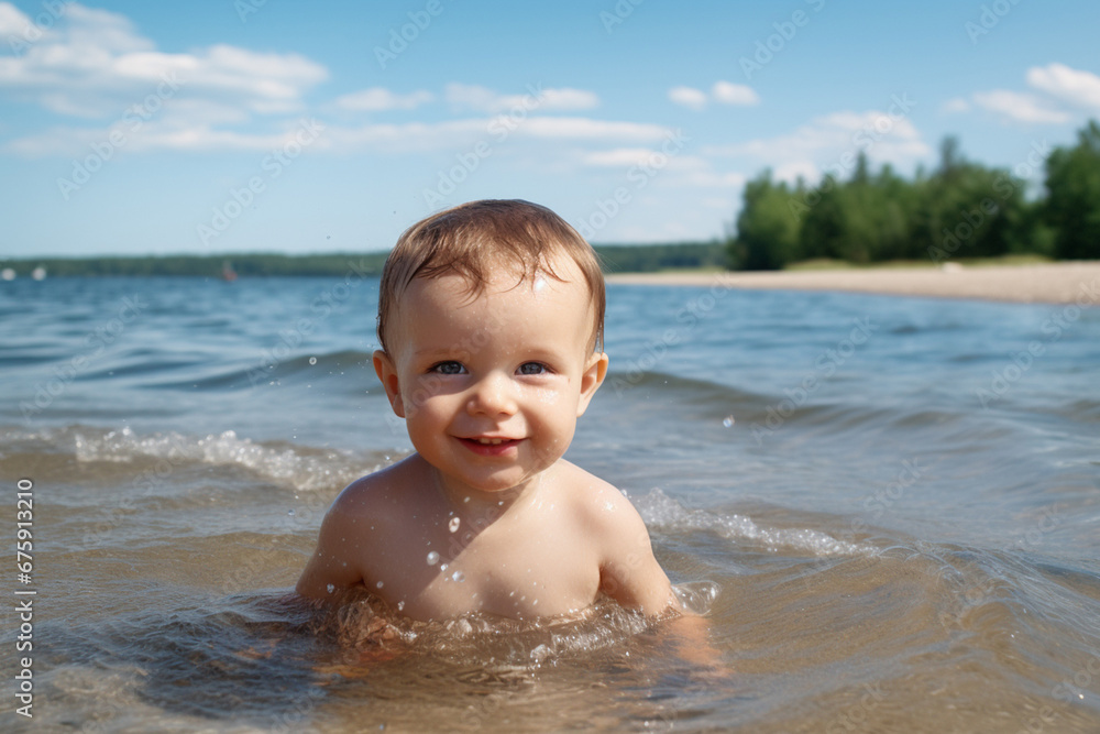 The portrait of a happy baby takes a soap bath in a comfy bathroom. Adorable toddler in a tub. Generative AI. The portrait of a happy baby takes a soap bath in a comfy bathroom. Adorable toddler in a tub. Generative AI.