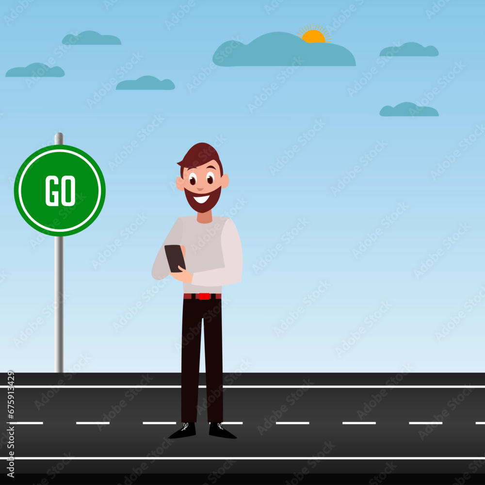 Immerse your designs in contemplative ambiance of urban life with illustrative portrayal of man standing thoughtfully on road. Ideal for city-themed visuals, mindfulness campaigns, lifestyle visuals. Immerse your designs in contemplative ambiance of urban life with illustrative portrayal of man standing thoughtfully on road. Ideal for city-themed visuals, mindfulness campaigns, lifestyle visuals.