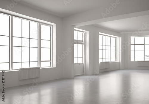 窓から日差しが入る白いインテリアの部屋 photo
