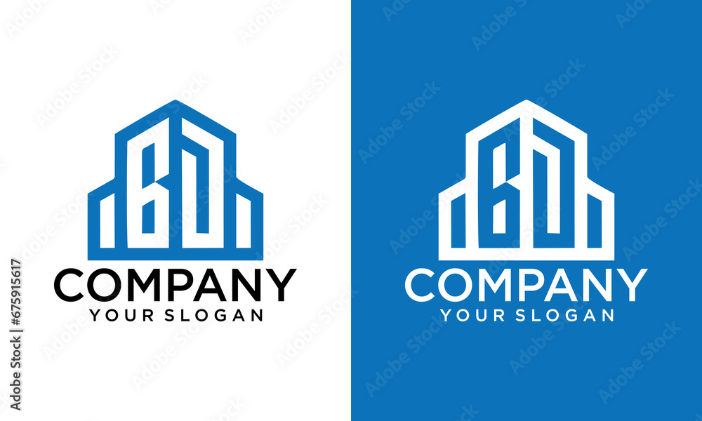 Letter BD Line House Real Estate Logo. home initial B D concept. Construction logo template, Home and Real Estate icon, - vector