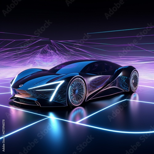 picture of a futuristic electric black car with a holog