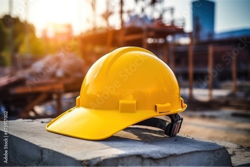 construction helmet on the architecture construction background
