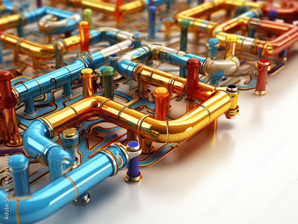 3d image of underground plumbing network isolated on white background. Everything is well connected. Various color pipe material. 3d image of underground plumbing network isolated on white background. Everything is well connected. Various color pipe material.
