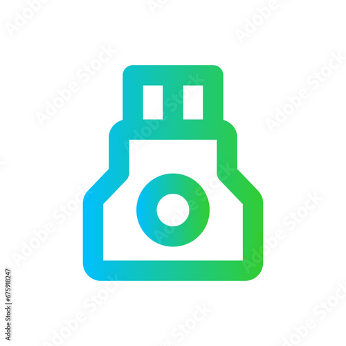 Flash drive devices icon with blue and green gradient outline style. memory, storage, flash, portable, usb, device, technology. Vector Illustration