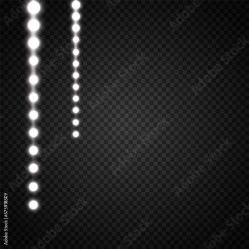 Various LED stripes on a black and transparent background, glowing LED garlands.