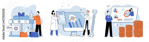 Business development. Vector illustration. Group dynamics impact decision-making processes Finance professionals manage investment portfolios with expertise Banking technology streamlines financial