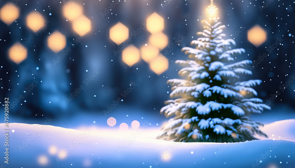 Winter, Christmas background with snow and snow-covered spruce

