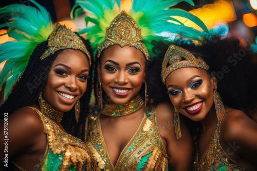 Radiant Womans with Extravagant Feather Headdress for Rio Carnival