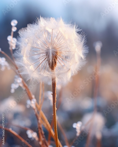 Fluffy dandelion flower blurred Background