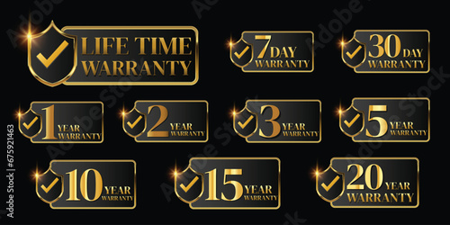 set of golden warranty logo,Vector golden warranty number. 7, 30, 3, 1, 2, 6, 5, 10, life time,logo design. vector illustration