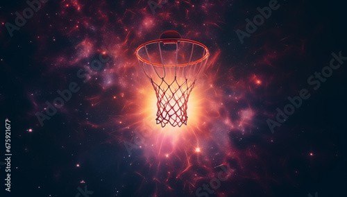 basketball hoop and net against a flame background © Mynn Shariff