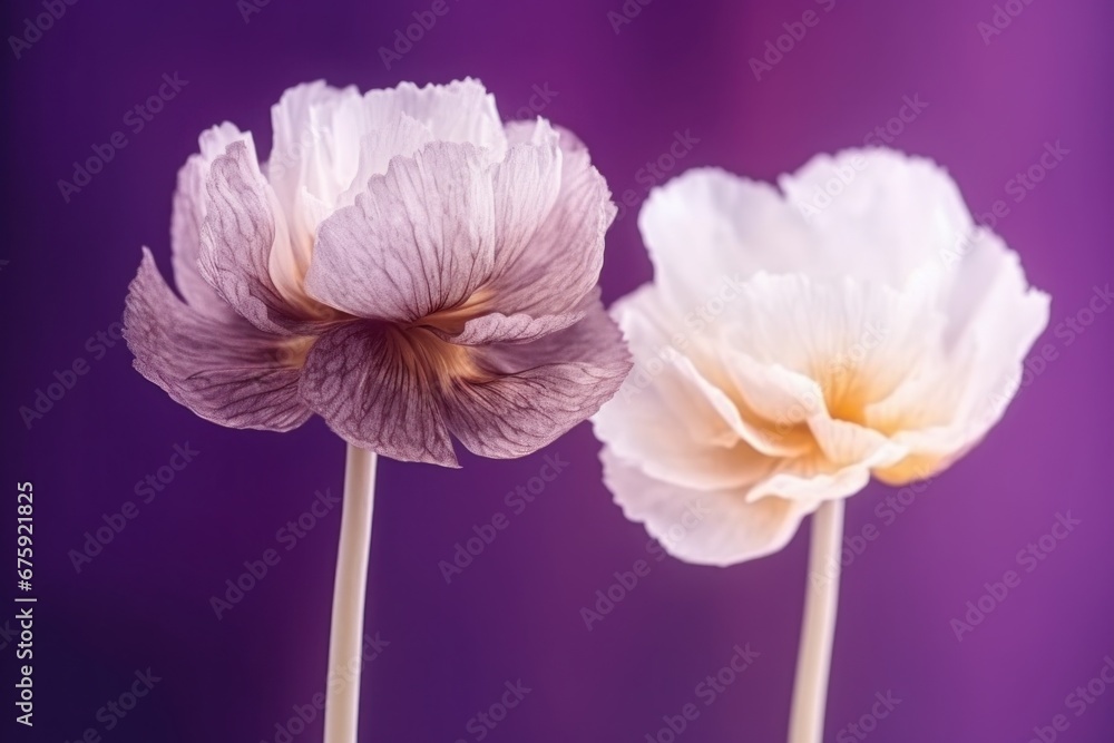 Fototapeta premium Closeup of a Beauty of White flowers on a purple Background