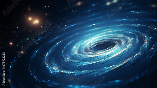 A blue cosmic golden ratio spiral galaxy set against a deep space background. ai generative