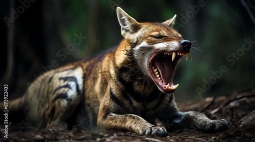 Tasmanian Tiger Thylacine Yawn Professional Realistic Photograph photo