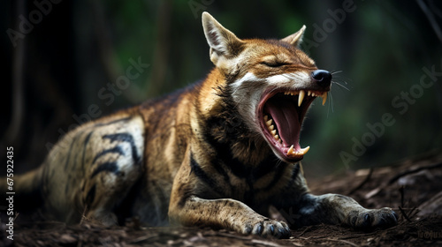 Tasmanian Tiger Thylacine Yawn Professional Realistic Photograph