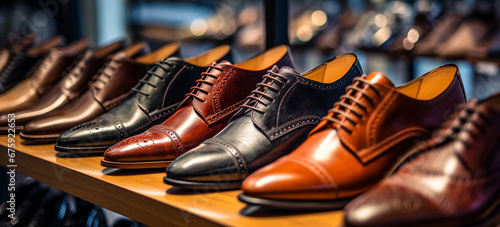 men's leather shoes are sold on the shelves in the store. ai generative