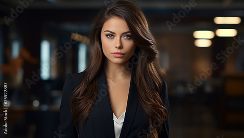 Portrait of a businesswoman on a dark background. A businesswoman embodies work.