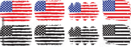 Set of USA grange flag, USA flag silhouette