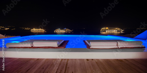 Night at infinity pool view, Mykonos, Greece