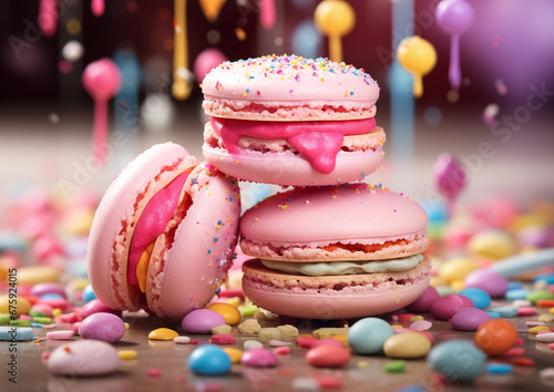 colorful macarons on the decorative table with gems
