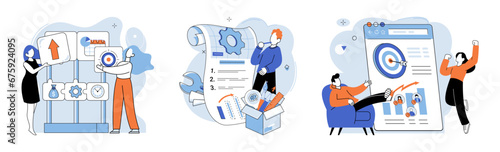 Business development. Vector illustration. Finance experts predict and respond to economic fluctuations Banking regulations are crucial for maintaining financial stability Marketing research informs