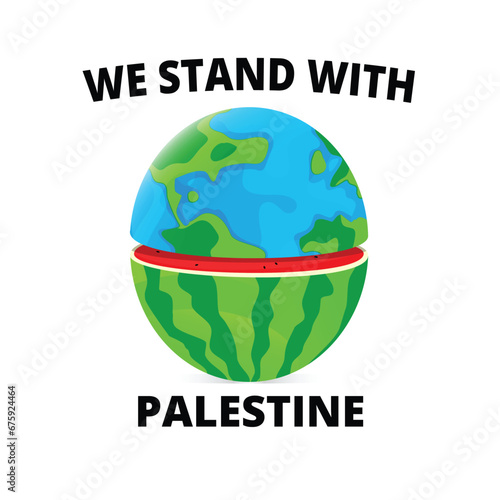 world with Palestine, illustration of the world and watermelon a symbol of world support for Palestinian independence.