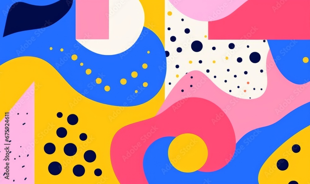 Fototapeta premium Abstract risograph background with Organic Shapes and Dots Pattern in Pastel Colors 