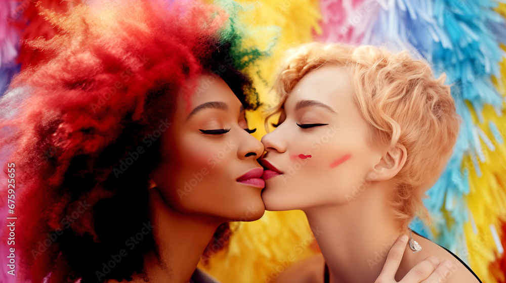 KISSING LESBIAN COUPLE. LGBT FESTIVAL. legal AI