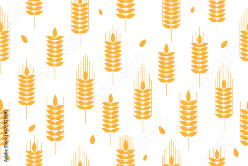 Seamless wheat ears. Collection of golden ripe wheat ears. Agricultural symbol, flour production. Wallpaper, print, textile design, packaging, paper. Vector illustration