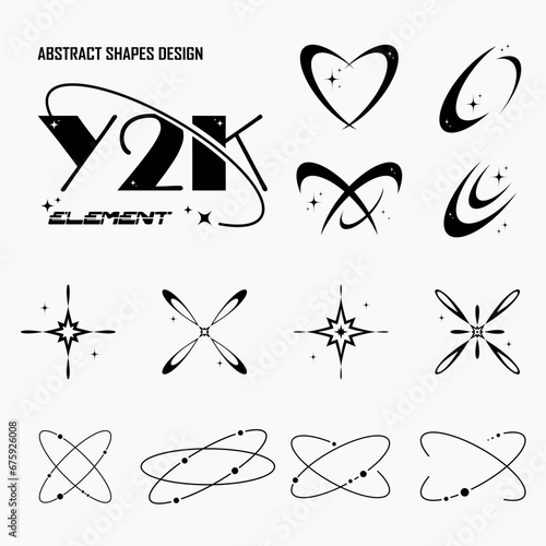 Abstract shape y2k element design, Vector set of geometric brutalism for logo, posters, banners, stickers, fashion design