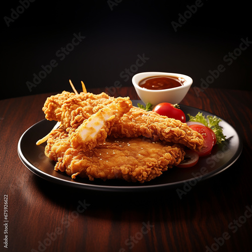 Fried Crispy Chicken strips in plate generated.AI