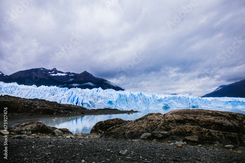 View of the Perito Moreno glacier from the rocks, Patagonia, Argentina.