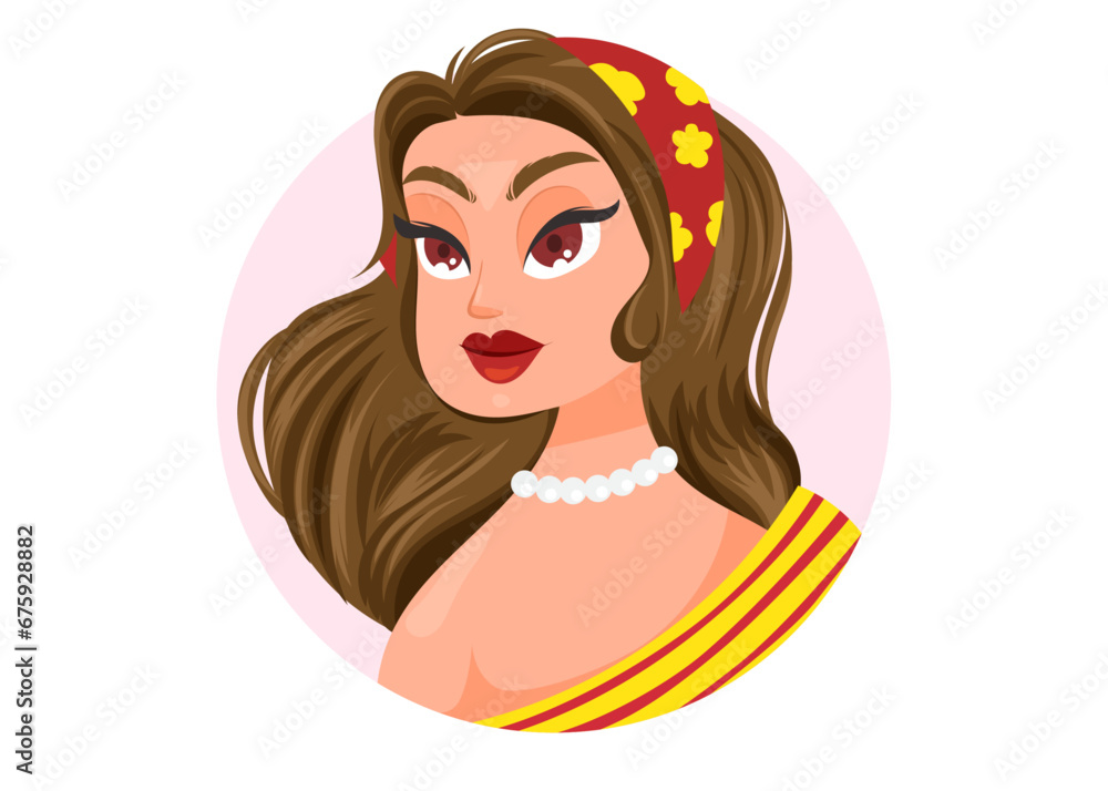 Colorful yellow red illustration young female characters faces pretty portraits for social networks or user profiles in internet Colorful yellow red illustration young female characters faces pretty portraits for social networks or user profiles in internet