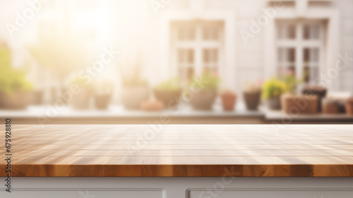 Empty beautiful wood table top counter and blur background