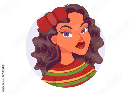Cartoon vector illustration young female characters faces cute and colorful hair  pretty portraits for social networks or user profiles in internet  icon costume for christmas idea