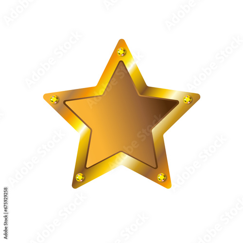 Vector golden star with gems on white background. Symbol of customer satisfaction review service, best quality ranking icon.