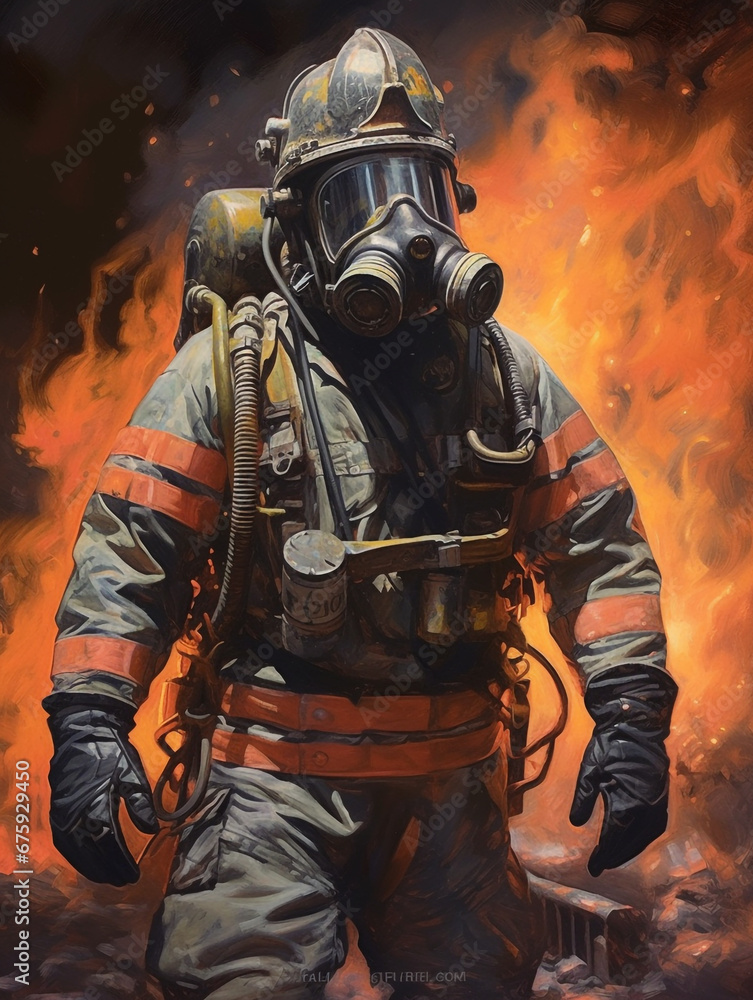 2D flat illustration. A firefighter wades through flames and heat during a fire prevention operation. Very brave when carrying out tasks. 2D flat illustration. A firefighter wades through flames and heat during a fire prevention operation. Very brave when carrying out tasks.