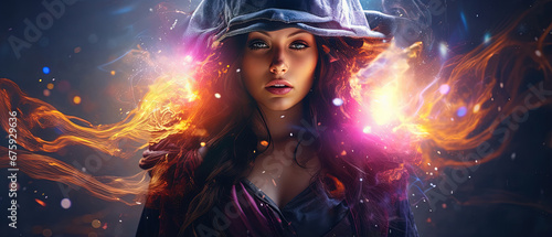 Enchantress in Colors: A Stunning and Vibrant Portrayal of a Mystical Female Wizard, Perfect for Screensavers and Desktop Backgrounds