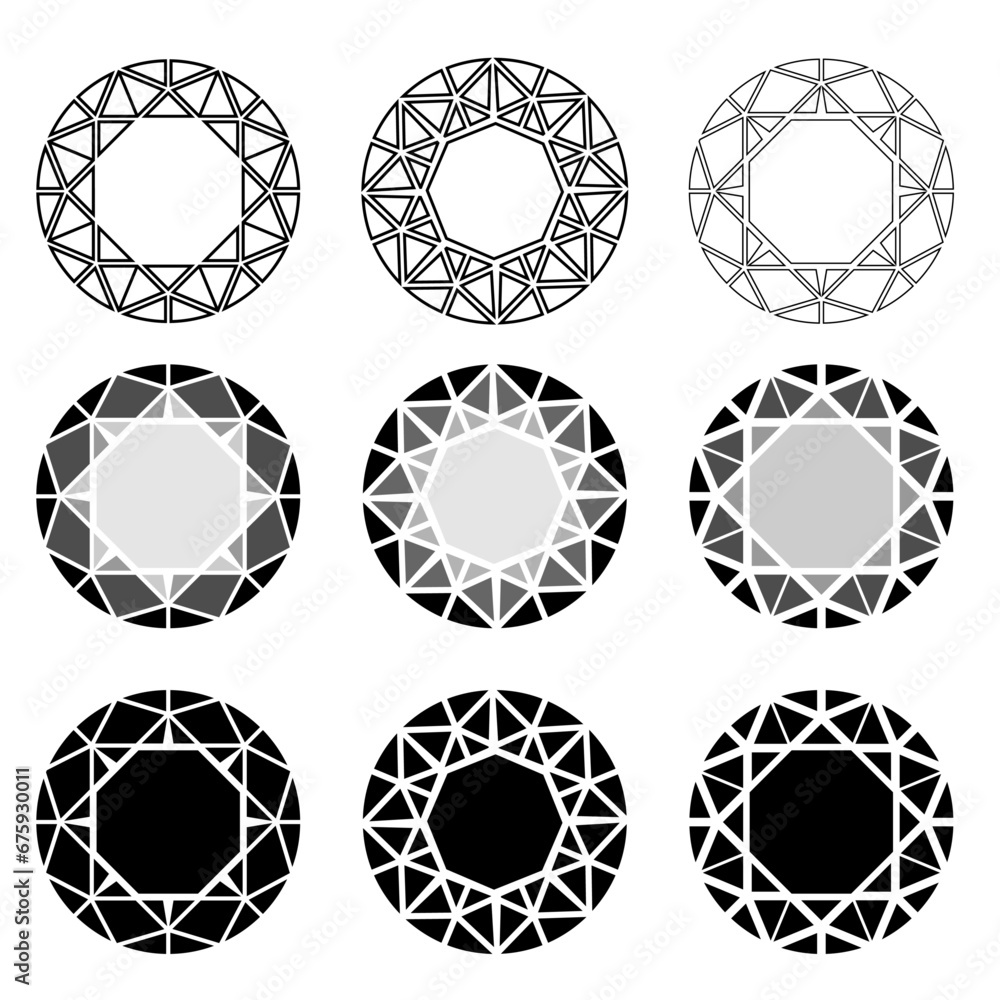 Fototapeta premium Diamonds Elements Geometric Top Views Vectors