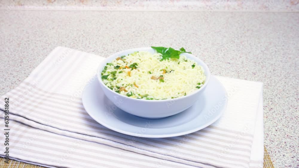 Serving of Instant Noodles with Fresh Greens Serving of Instant Noodles with Fresh Greens